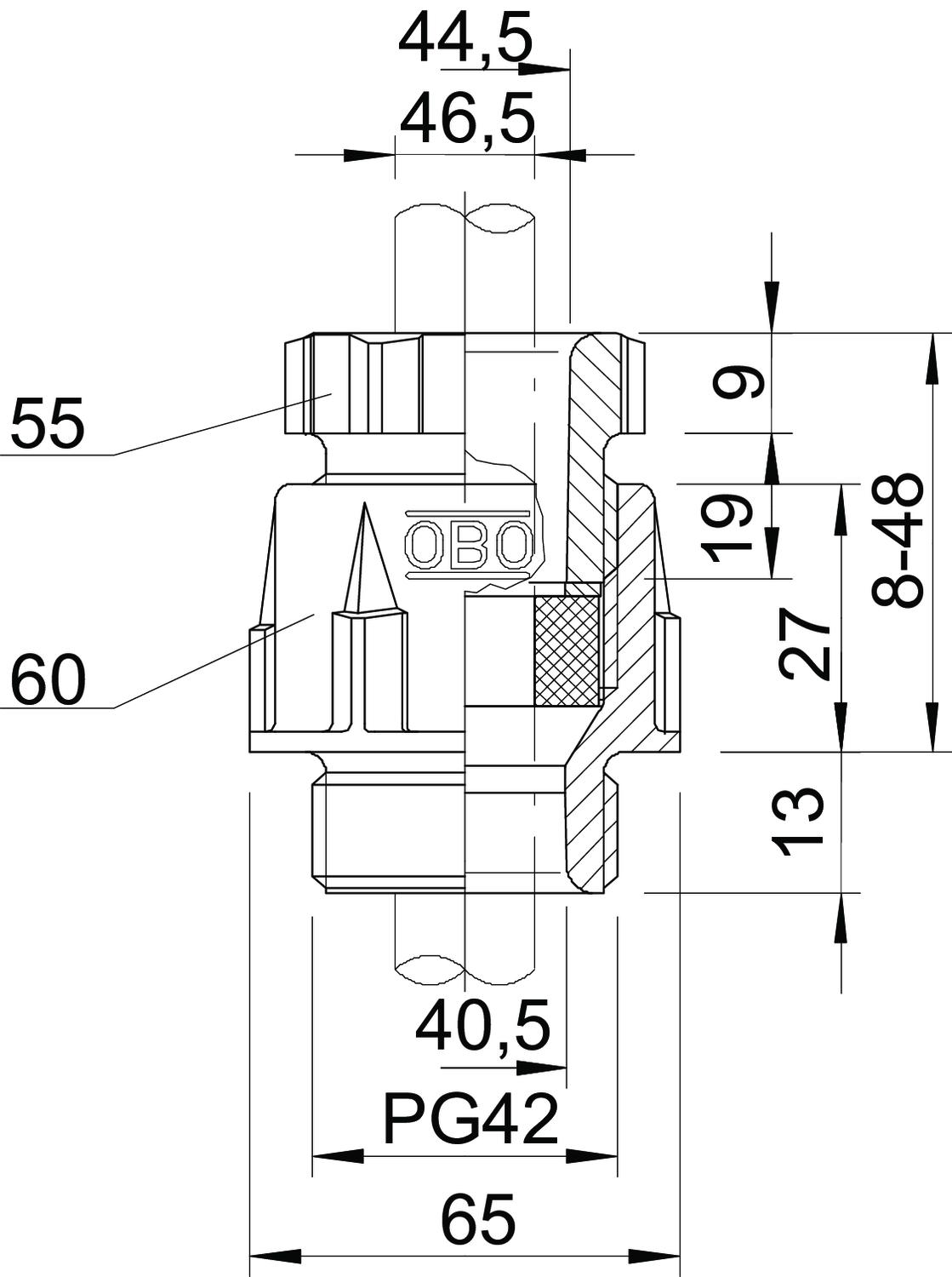Bucim com porca PG42 Poliestireno cinzento claro RAL 7035 – Imagem 2 de 2