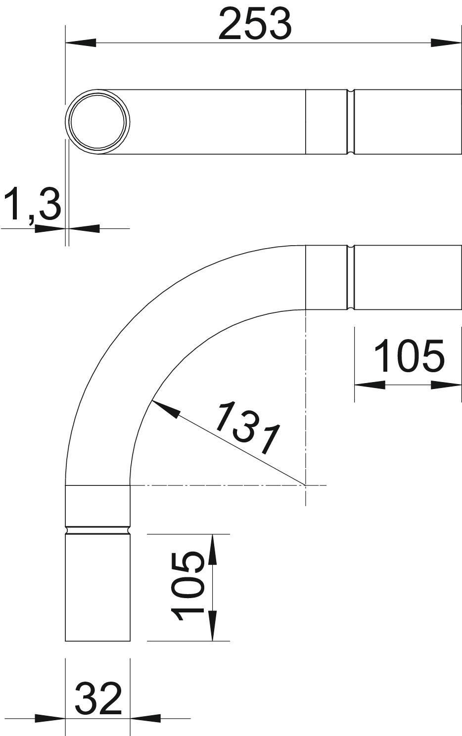 Ângulo de alumínio sem rosca Ø32mm Alumínio – Imagem 2 de 3