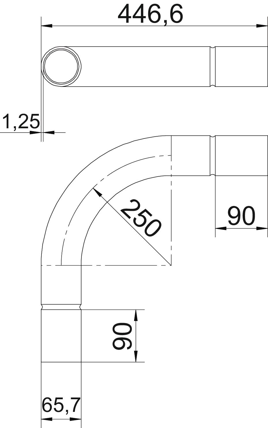 Ângulo de aço inox sem rosca Ø63mm Aço inoxidável A4 1.4571 brilhante, pós-tratamento – Imagem 2 de 3