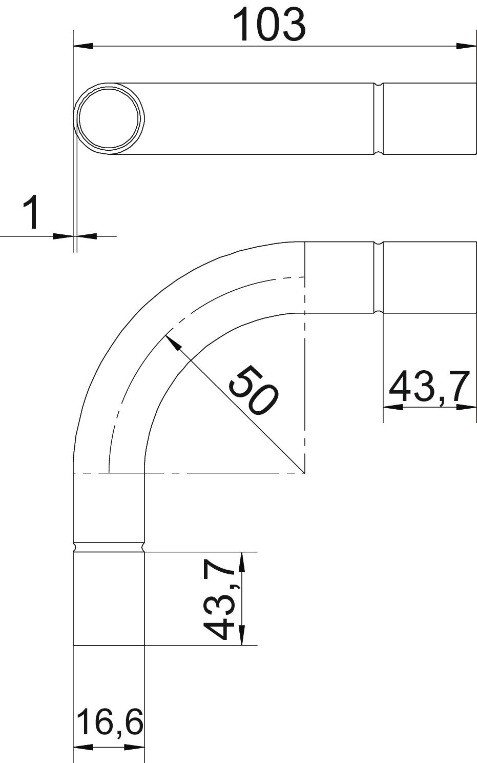 Ângulo metálico 90º sem rosca Ø16mm Aço PES50 - Poliéster/Epóxido preto RAL 9005 – Imagem 2 de 2