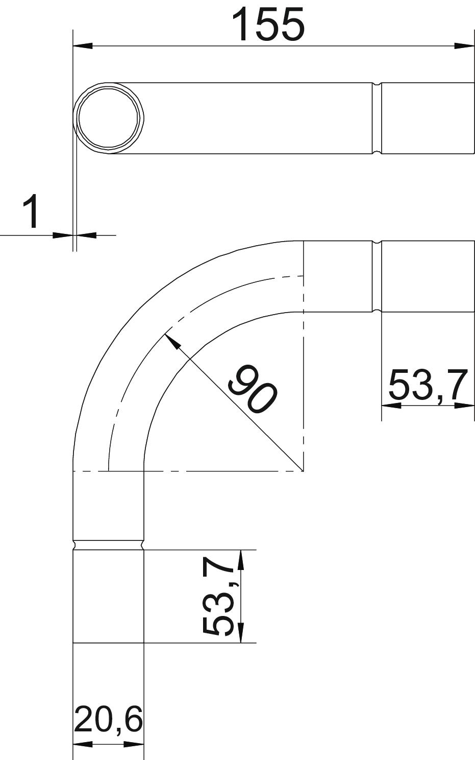 Ângulo metálico 90º sem rosca Ø20mm Aço PES50 - Poliéster/Epóxido preto RAL 9005 – Imagem 2 de 2