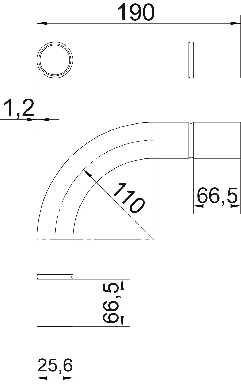 Ângulo metálico 90º sem rosca Ø25mm Aço PES50 - Poliéster/Epóxido preto RAL 9005 – Imagem 2 de 2