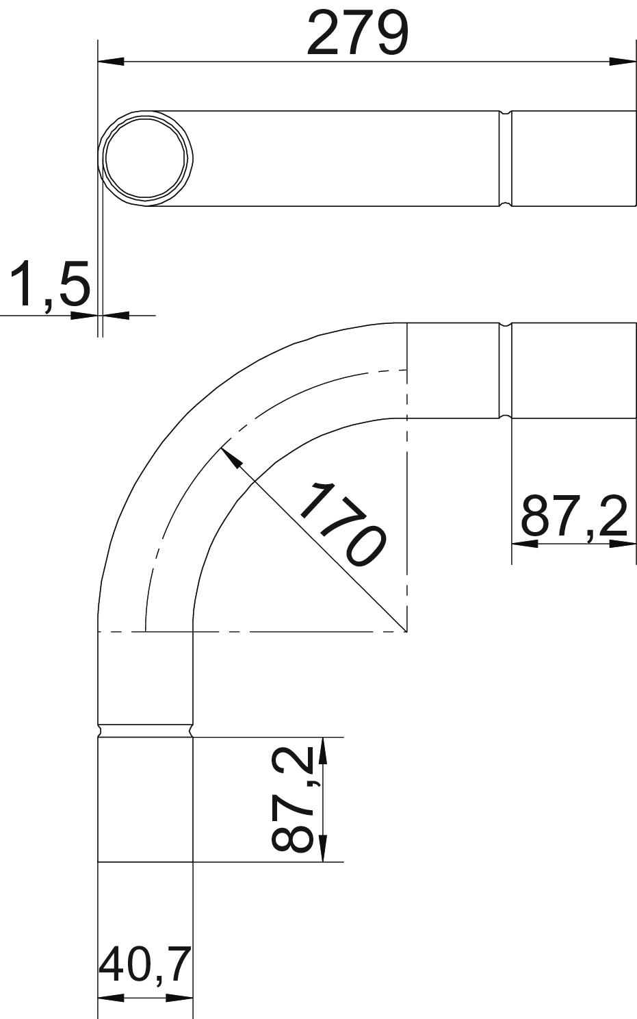 Ângulo metálico 90º sem rosca Ø40mm Aço PES50 - Poliéster/Epóxido preto RAL 9005 – Imagem 2 de 2