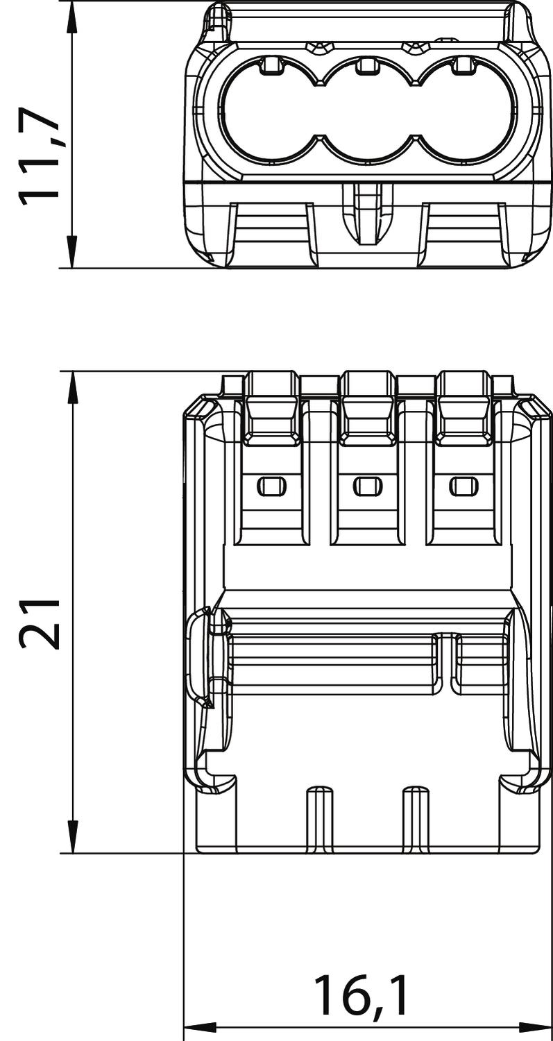 Ligador universal para 3 condutores multifilares 0,2-2,5mm² Policarbonato transparente – Imagem 2 de 2