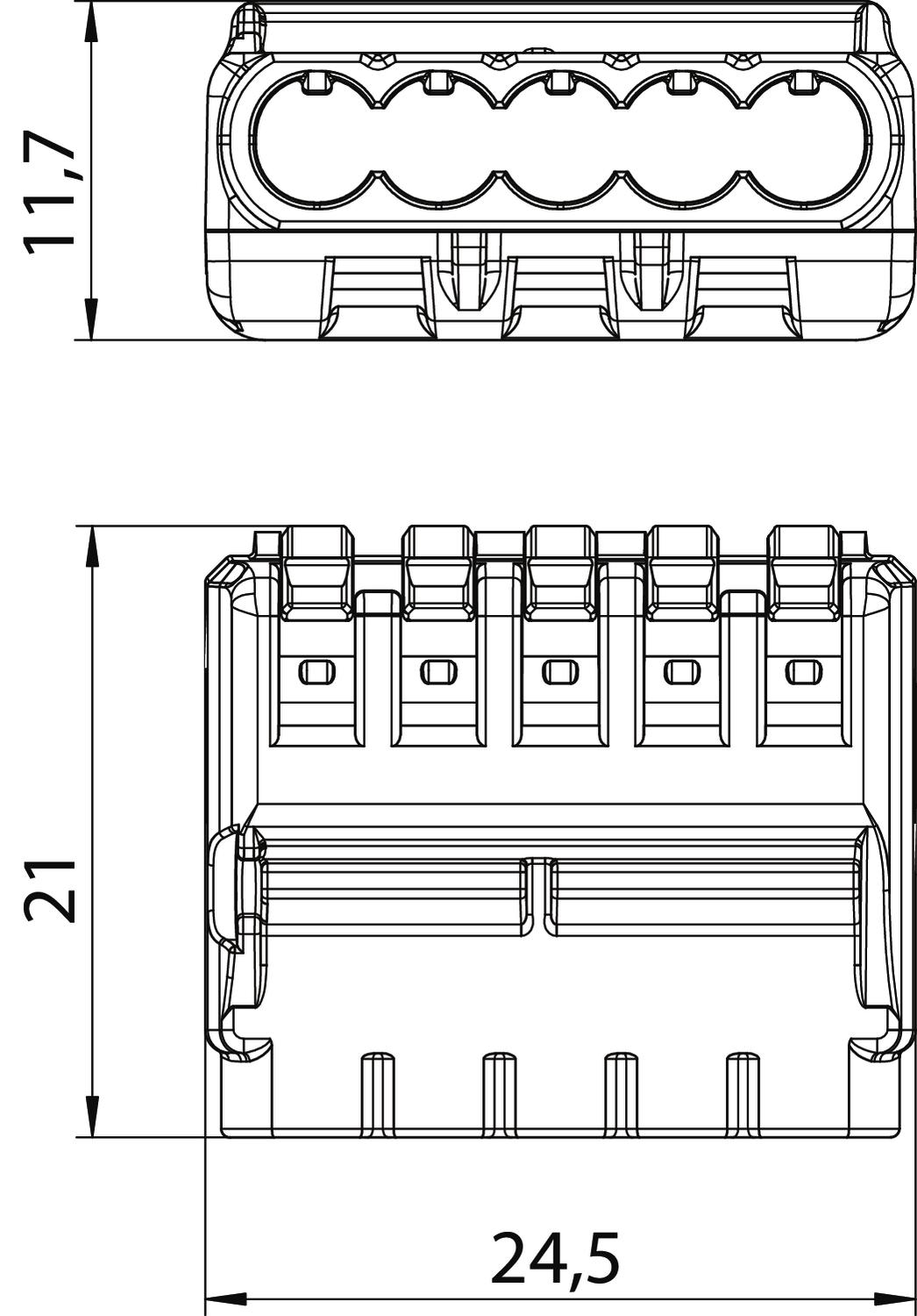 Ligador universal para 5 condutores multifilares 0,2-2,5mm² Policarbonato transparente – Imagem 2 de 2