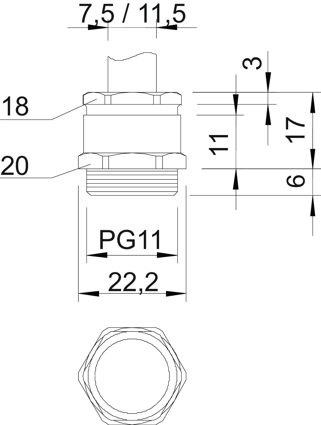 Bucim com anel PG11 Latão niquelado – Imagem 2 de 2
