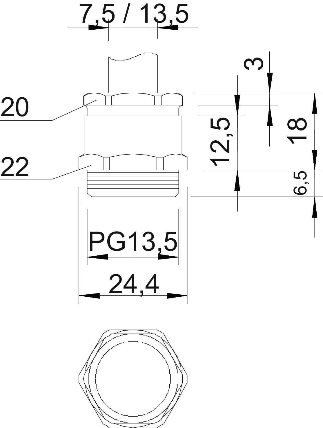 Bucim com anel PG13,5 Latão niquelado – Imagem 2 de 2