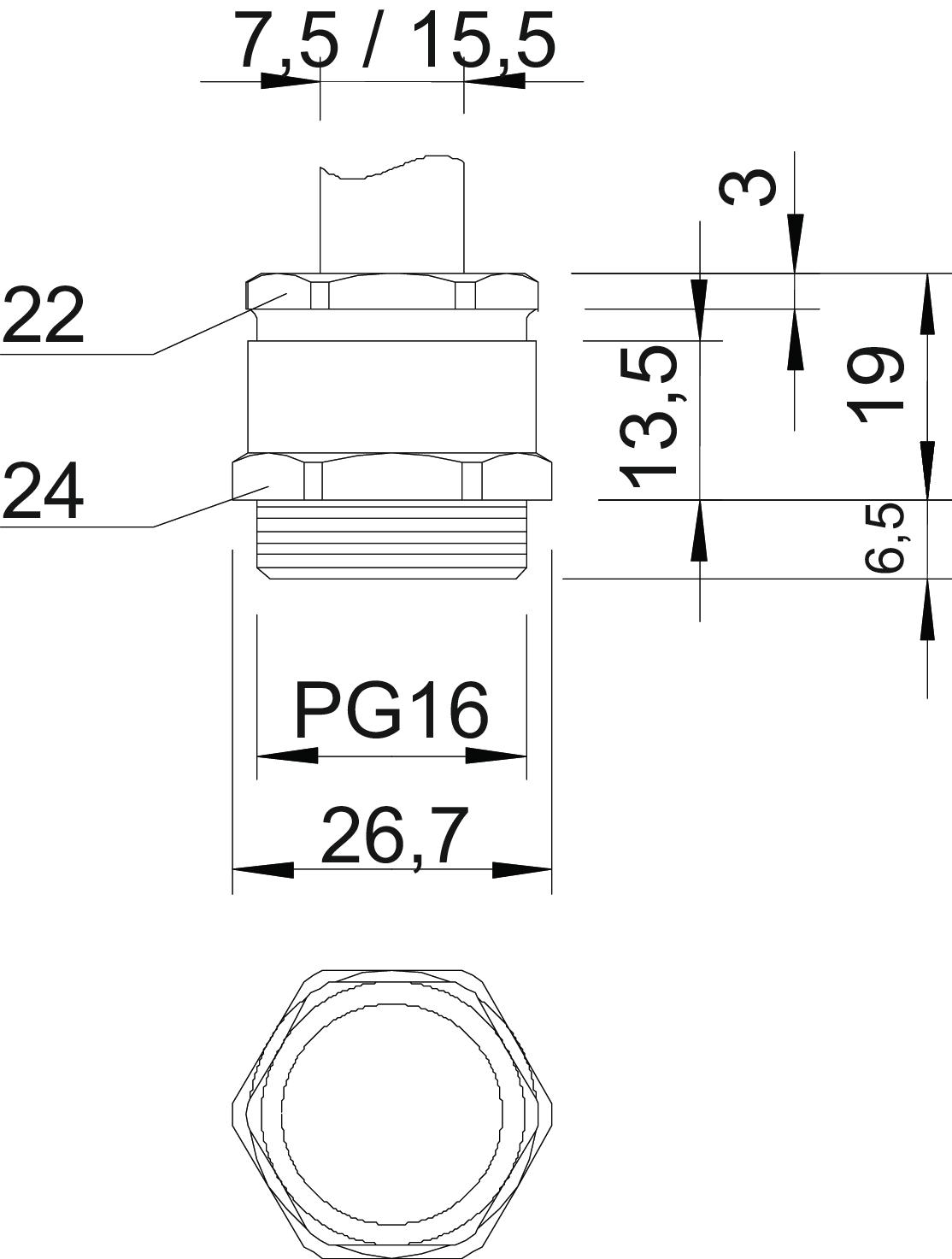 Bucim com anel PG16 Latão niquelado – Imagem 2 de 2