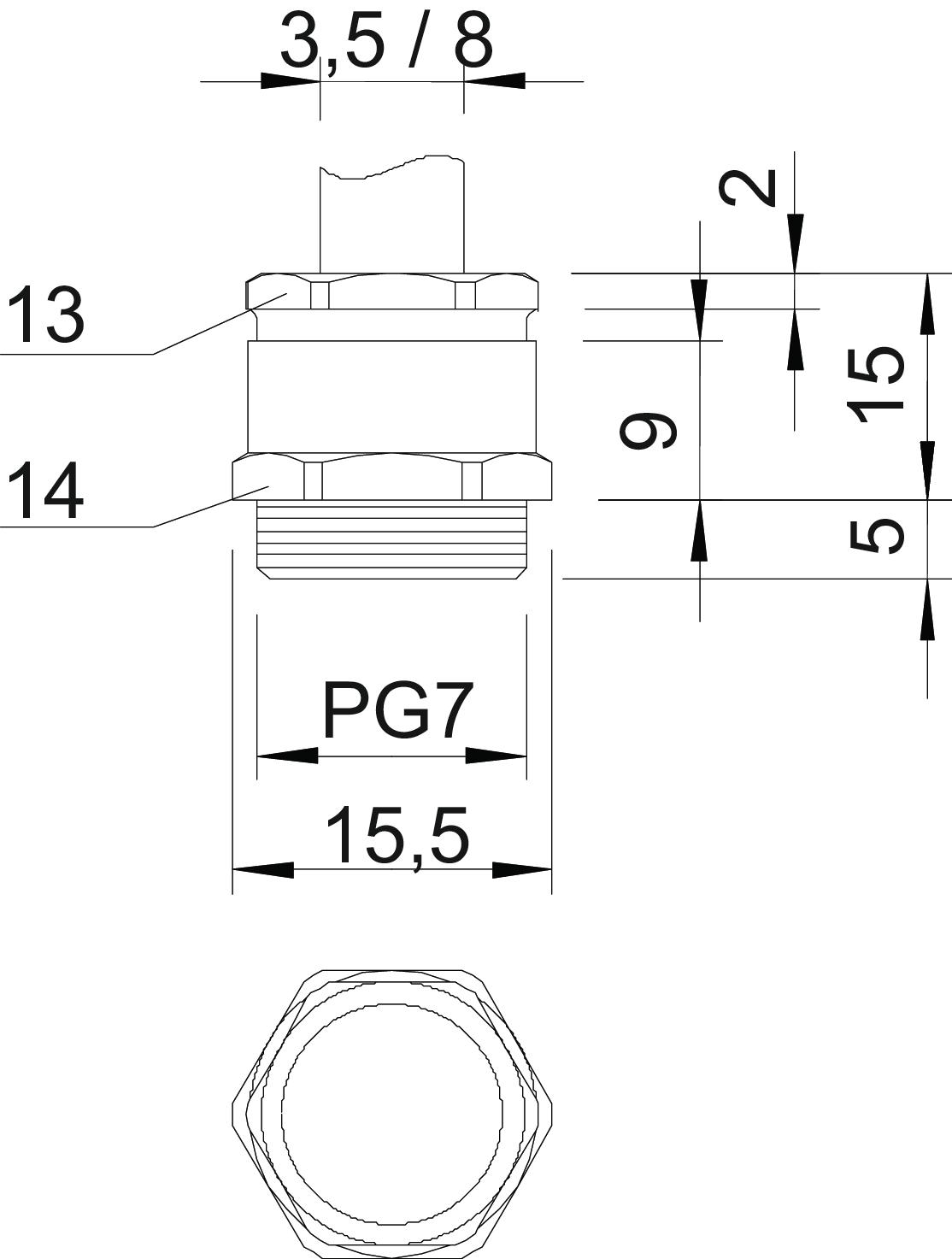 Bucim com anel PG7 Latão niquelado – Imagem 2 de 2