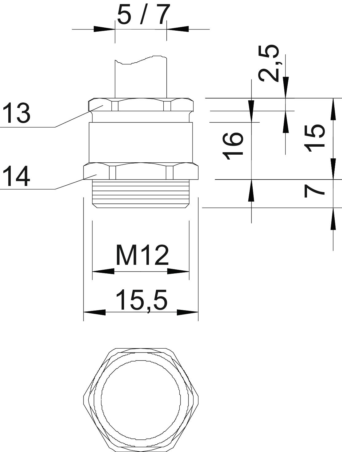 Bucim com anel M12 Latão niquelado – Imagem 2 de 2