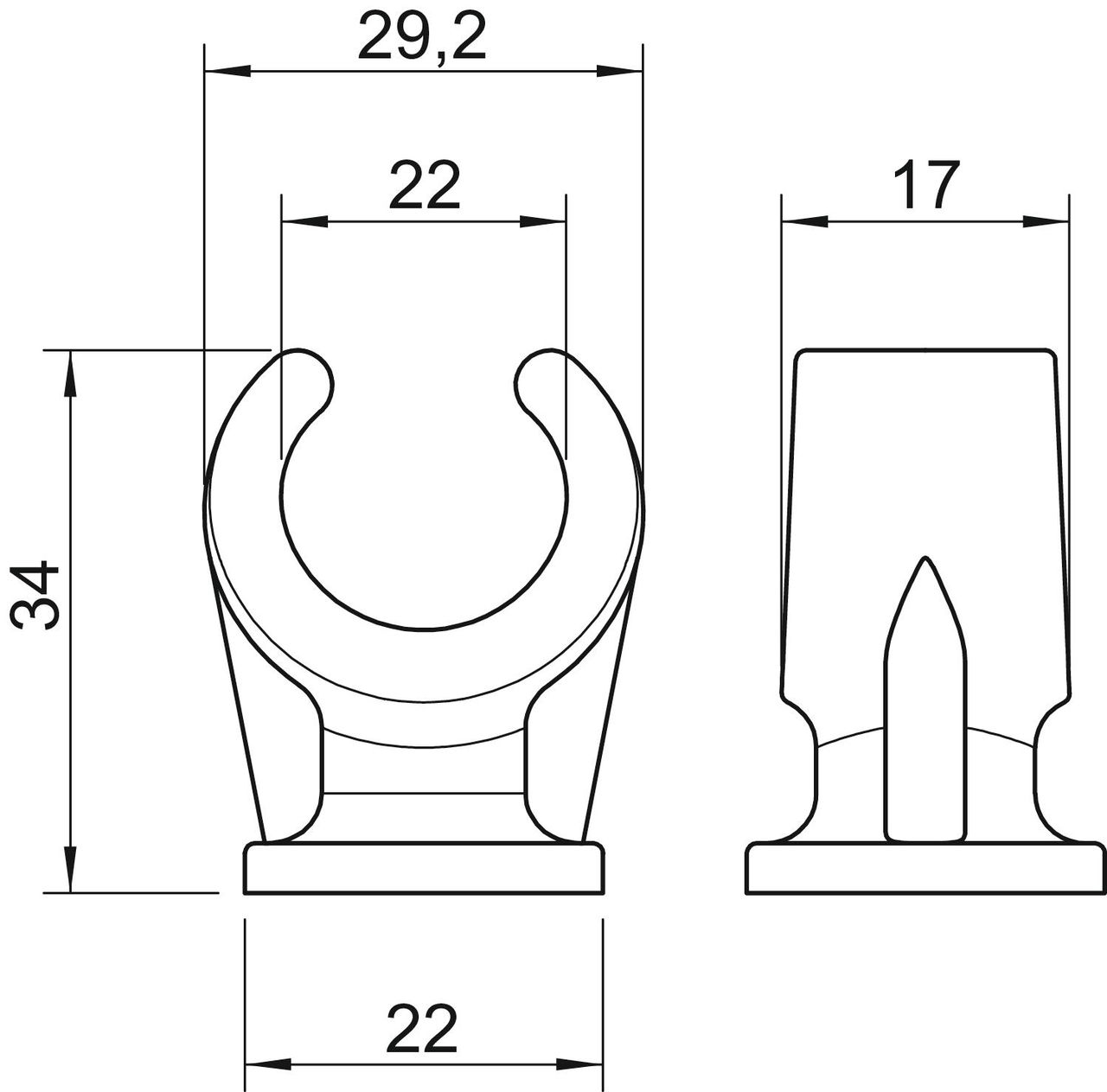 Abraçadeira com pé 19-22mm Polipropileno cinzento claro RAL 7035 – Imagem 2 de 2
