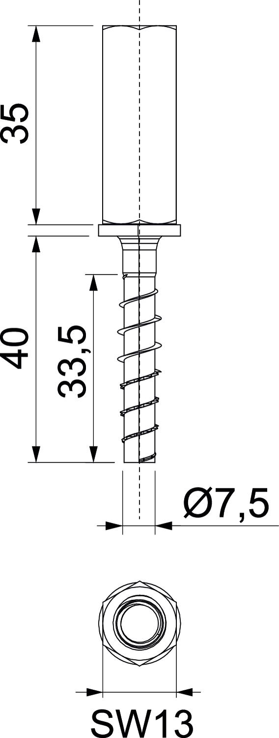 Perno com rosca interna com união com rosca combinada 7,5x40 Aço eletrogalvanizado zinco – Imagem 2 de 3