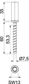 Perno com rosca interna com união com rosca combinada 7,5x60 Aço eletrogalvanizado zinco