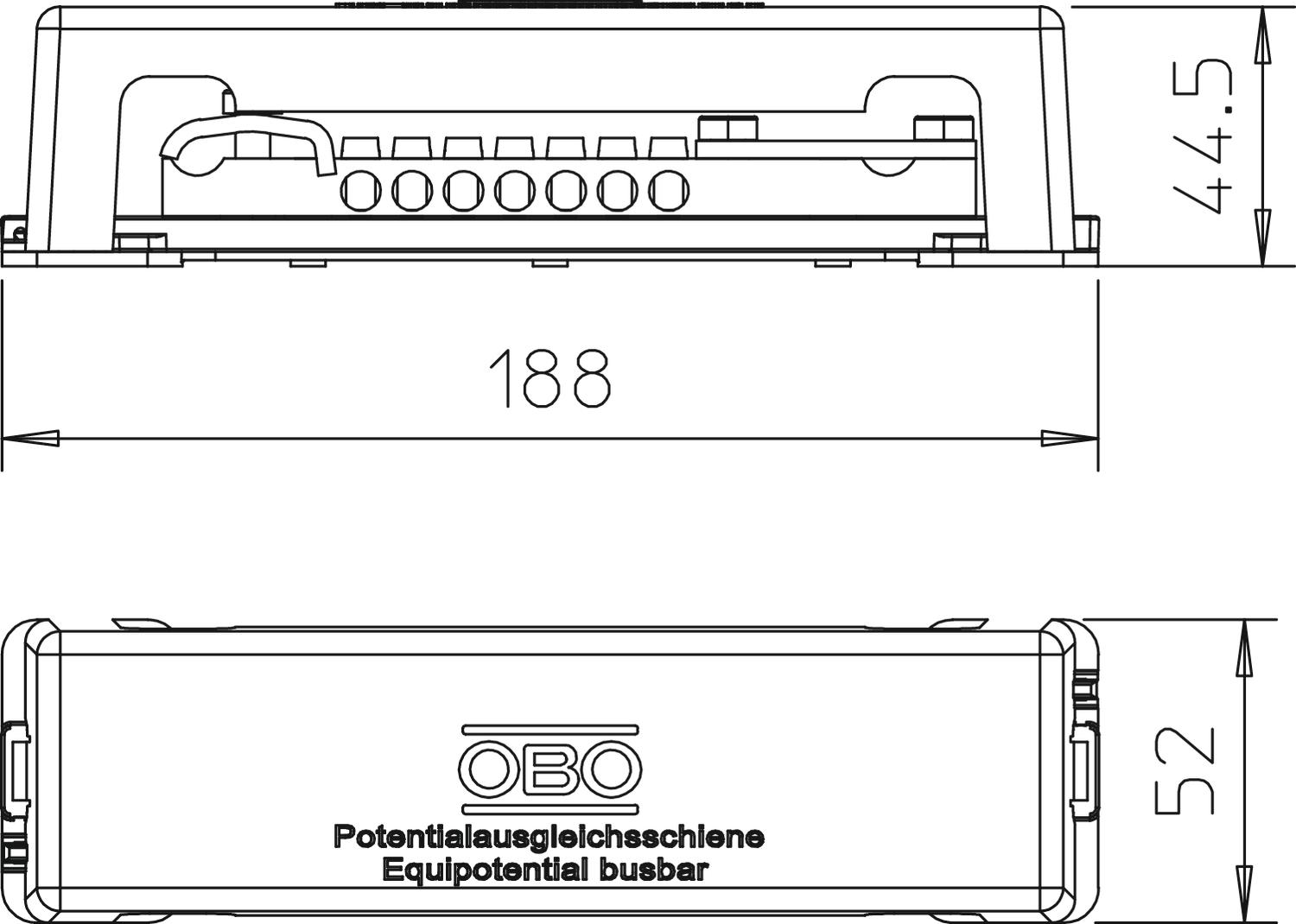Equipotential busbar with metal foot, for outside 188mm Aço inoxidável, livre de ferrugem A2 1.4301 preto – Imagem 2 de 3