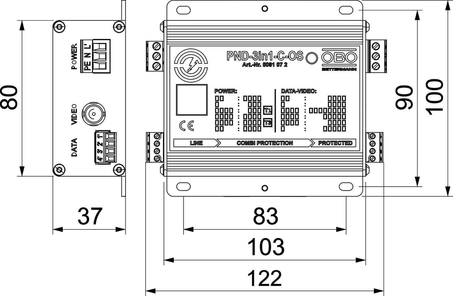 Descarregador combinado 3 em 1 para CCTV analógico 230V – Imagem 2 de 3