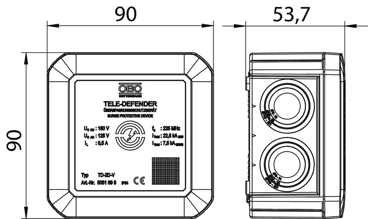 Descarregador combinado para telecomunicações 180V Plástico branco – Imagem 2 de 3