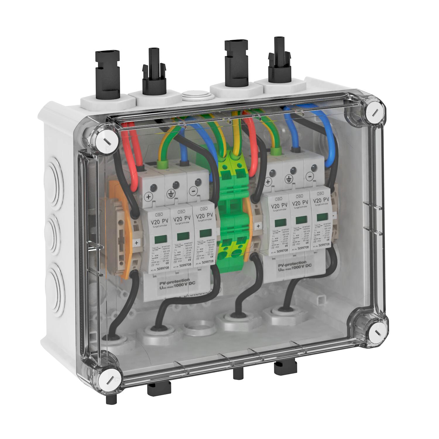 Combiner box 2x1 PV string to 2 WR-MPP-MC4 1000V DC cinzento claro RAL 7035