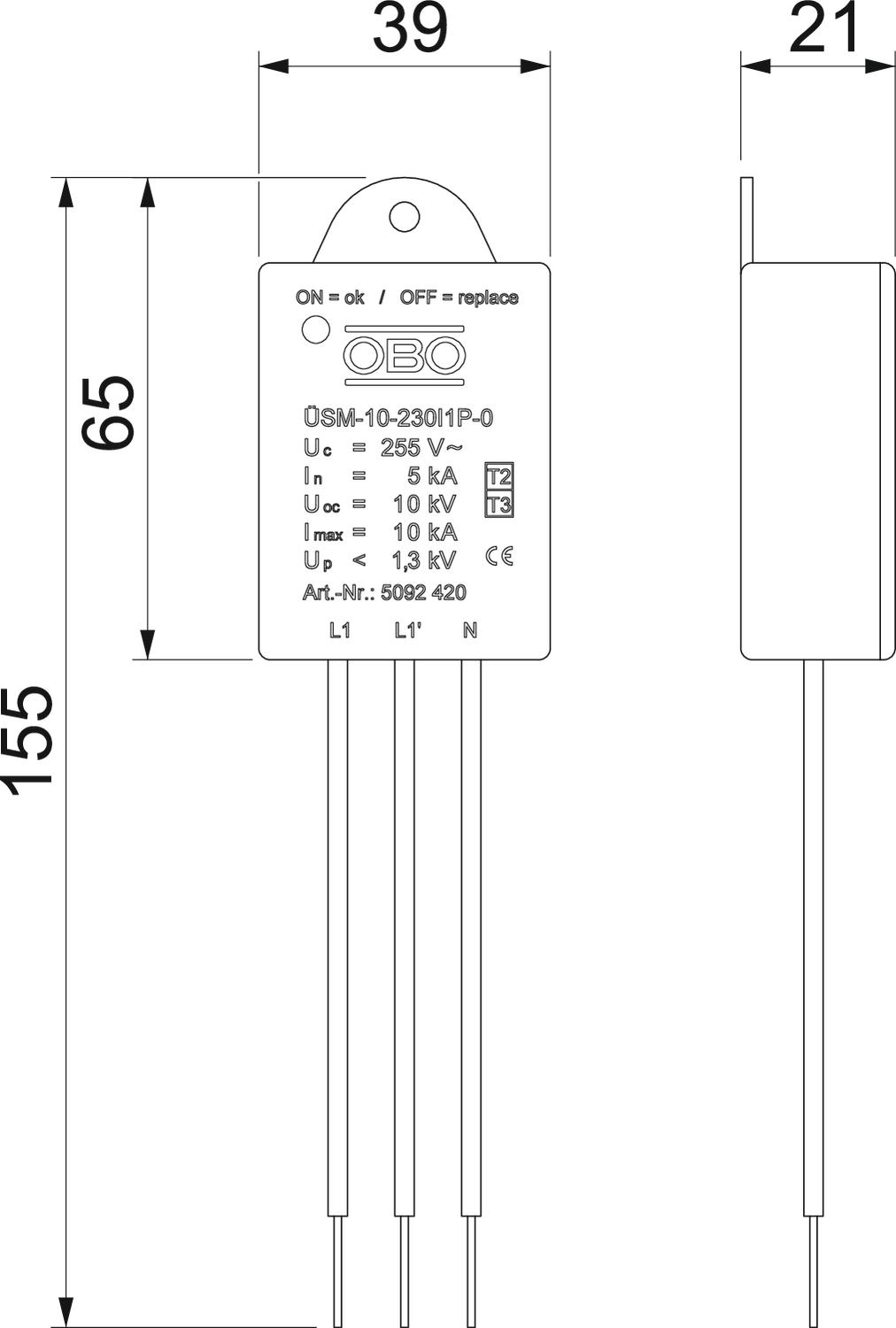 Descarregador de sobretensões para lâmpadas LED com 1 fase 230V – Imagem 2 de 3