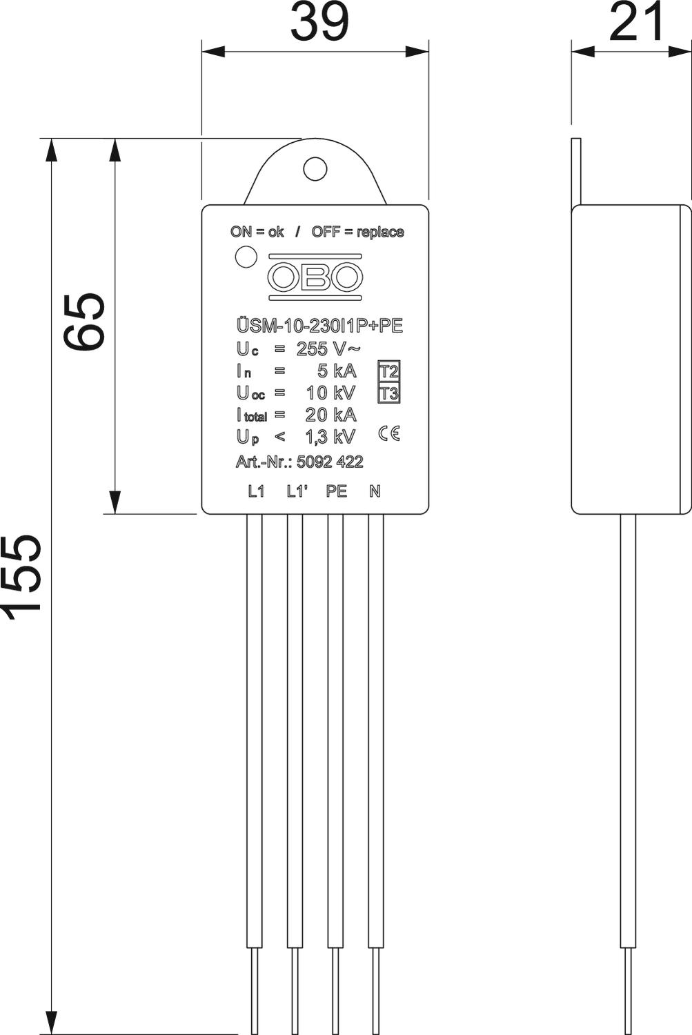 Descarregador de sobretensões para lâmpadas LED com 1 fase 230V – Imagem 2 de 3