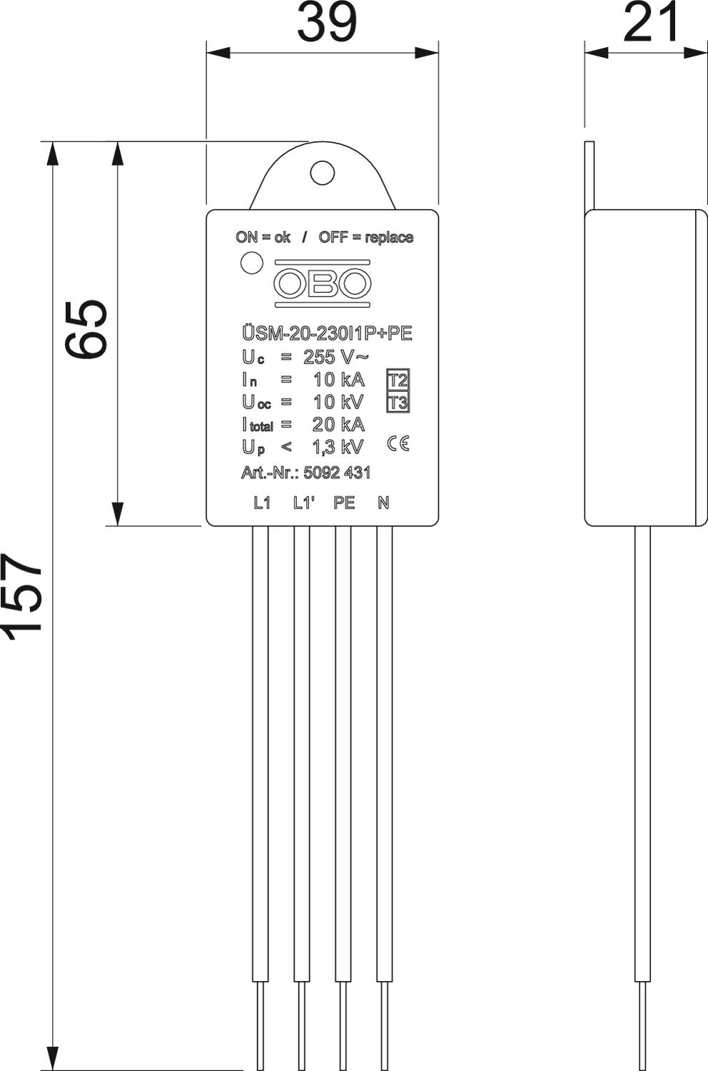 Descarregador de sobretensões para lâmpadas LED com 1 fase 230V – Imagem 2 de 3