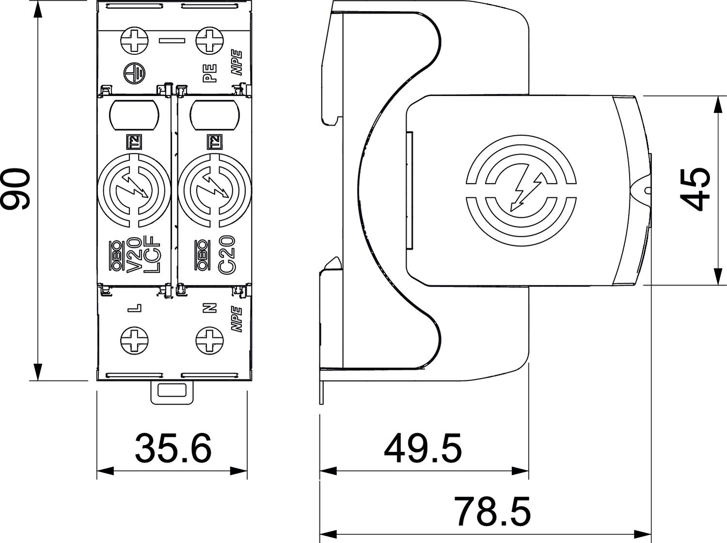 Descarregador sobretensões V20 1 polo sem corrente fuga + NPE 280V – Imagem 2 de 2