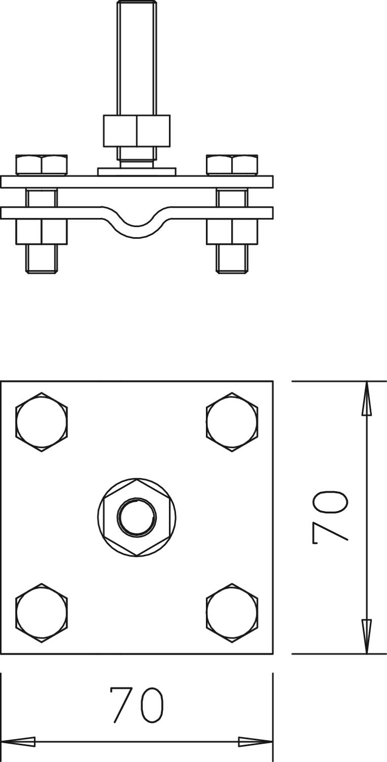 Cruzeta fita/cabo com perno roscado M10x45 8-10mm Aço inoxidável, livre de ferrugem A2 1.4301 galvanizado a quente após maquinação / aço, inoxidável 1.4301 – Imagem 2 de 3