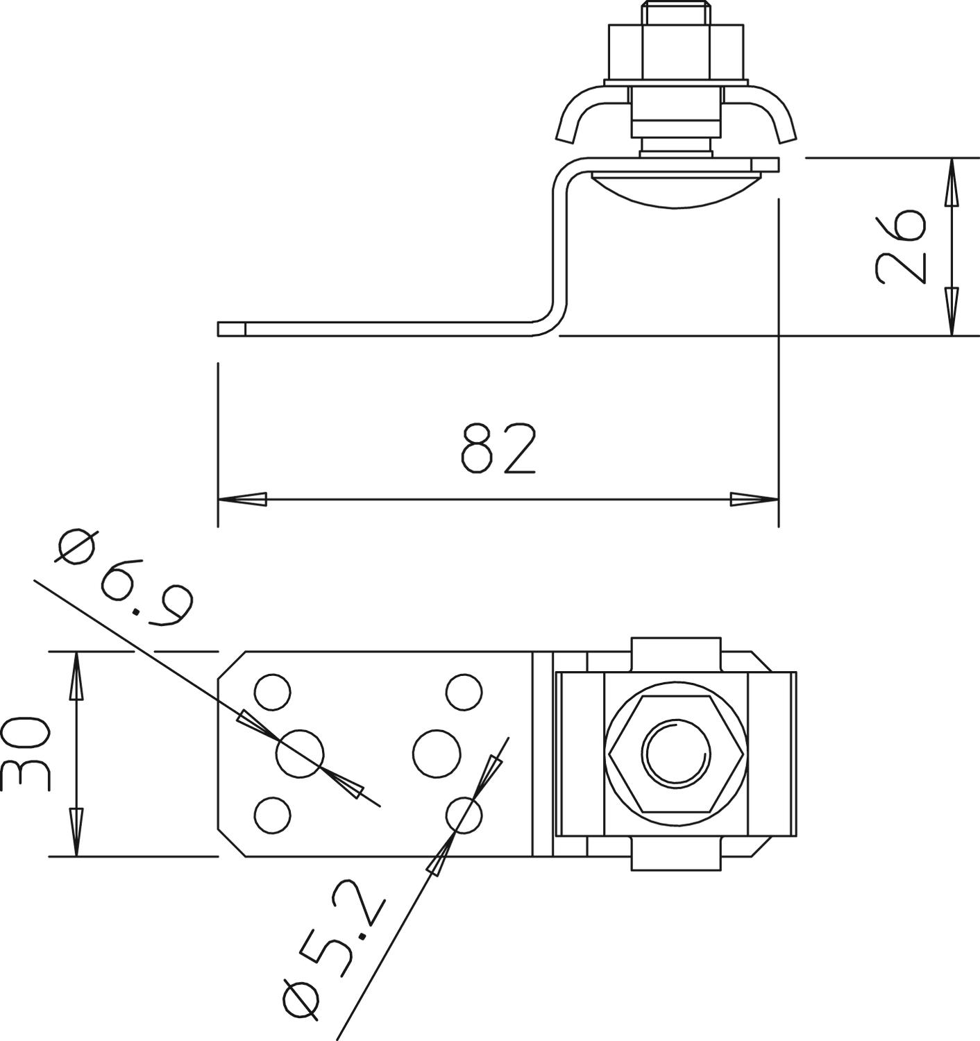 Suporte de ligação com dupla presilha 82x30x26 Alumínio alumínio – Imagem 2 de 3