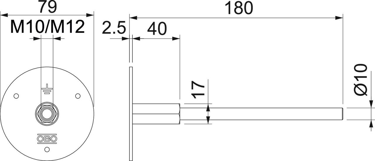 Ponto fixo de terra com haste e rosca dupla M10/M12 Aço Galvanizado por imersão a quente após maquinação – Imagem 2 de 3