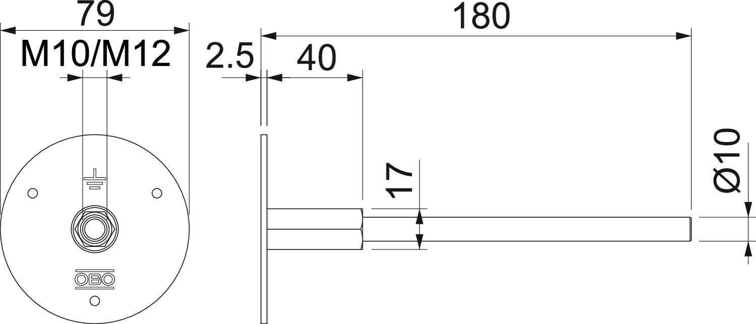 Ponto fixo de terra com haste e rosca dupla M10/M12 Aço Galvanizado por imersão a quente após maquinação – Imagem 2 de 3