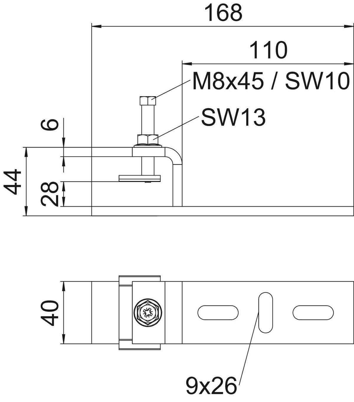 Clamping piece for horizontal application 168x44x40 Aço Galvanizado por imersão a quente após maquinação zinco – Imagem 2 de 2