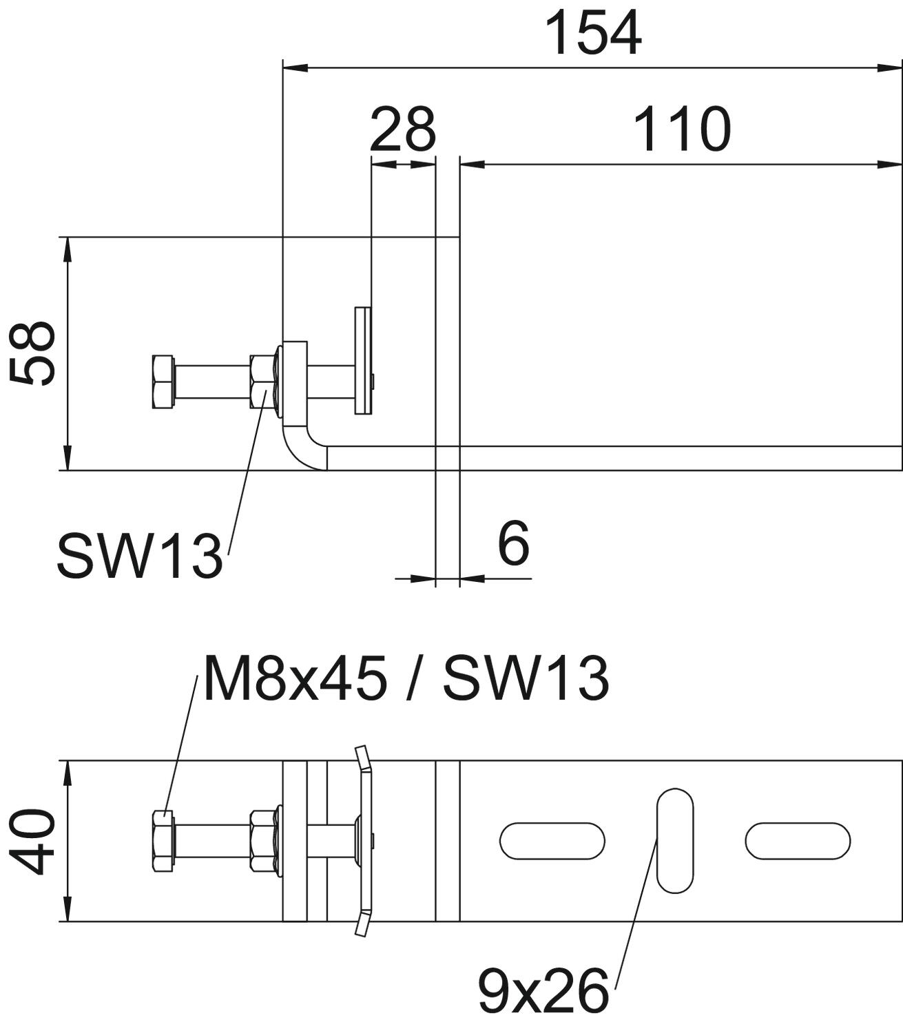 Clamping piece for vertical application 154x58x40 Aço inoxidável, livre de ferrugem A2 1.4301 brilhante, pós-tratamento aço inoxidável – Imagem 2 de 2