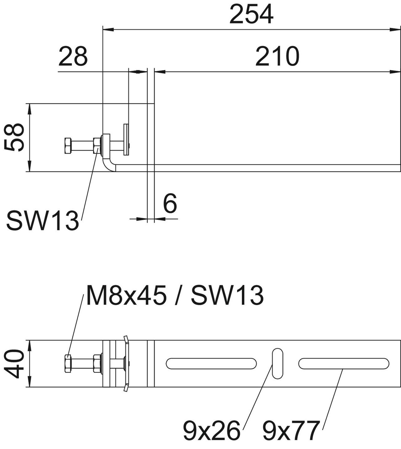 Clamping piece for vertical application 254x58x40 Aço inoxidável, livre de ferrugem A2 1.4301 brilhante, pós-tratamento aço inoxidável – Imagem 2 de 2