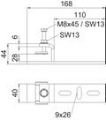 Clamping piece for horizontal application 168x44x40 Aço inoxidável, livre de ferrugem A2 1.4301 brilhante, pós-tratamento aço inoxidável
