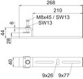 Clamping piece for horizontal application 268x44x40 Aço inoxidável, livre de ferrugem A2 1.4301 brilhante, pós-tratamento aço inoxidável