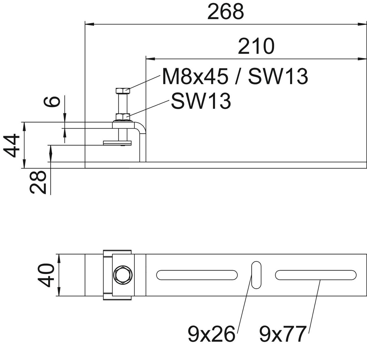 Clamping piece for horizontal application 268x44x40 Aço inoxidável, livre de ferrugem A2 1.4301 brilhante, pós-tratamento aço inoxidável – Imagem 2 de 2