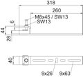Clamping piece for horizontal application 318x44x40 Aço inoxidável, livre de ferrugem A2 1.4301 brilhante, pós-tratamento aço inoxidável