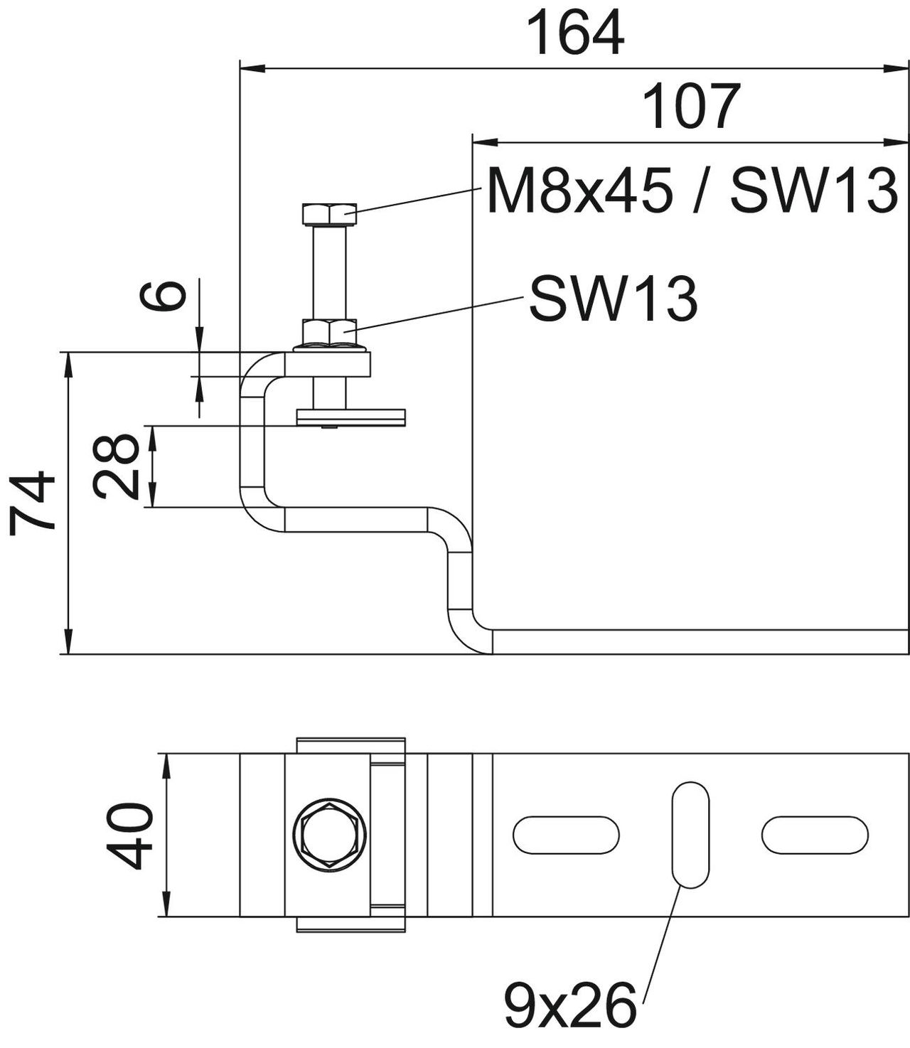 Clamping piece for exterior of steel girder 153x74x40 Aço inoxidável, livre de ferrugem A2 1.4301 brilhante, pós-tratamento aço inoxidável – Imagem 2 de 2