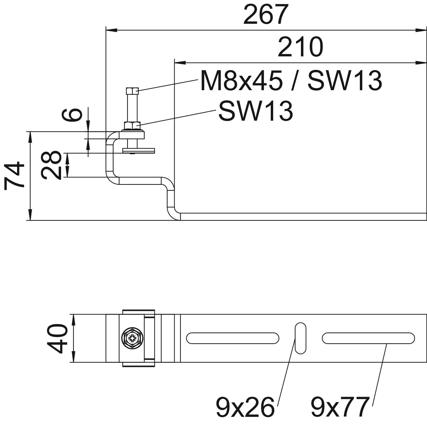 Clamping piece for exterior of steel girder 253x74x40 Aço inoxidável, livre de ferrugem A2 1.4301 brilhante, pós-tratamento aço inoxidável – Imagem 2 de 2