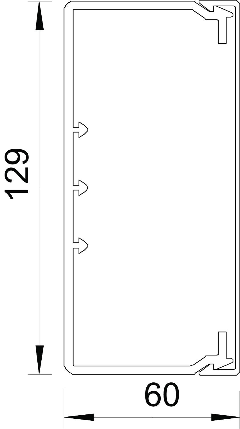 Calha com base perfurada 60x130x2000 Policloreto de vinilo cinzento claro RAL 7035 – Imagem 2 de 3