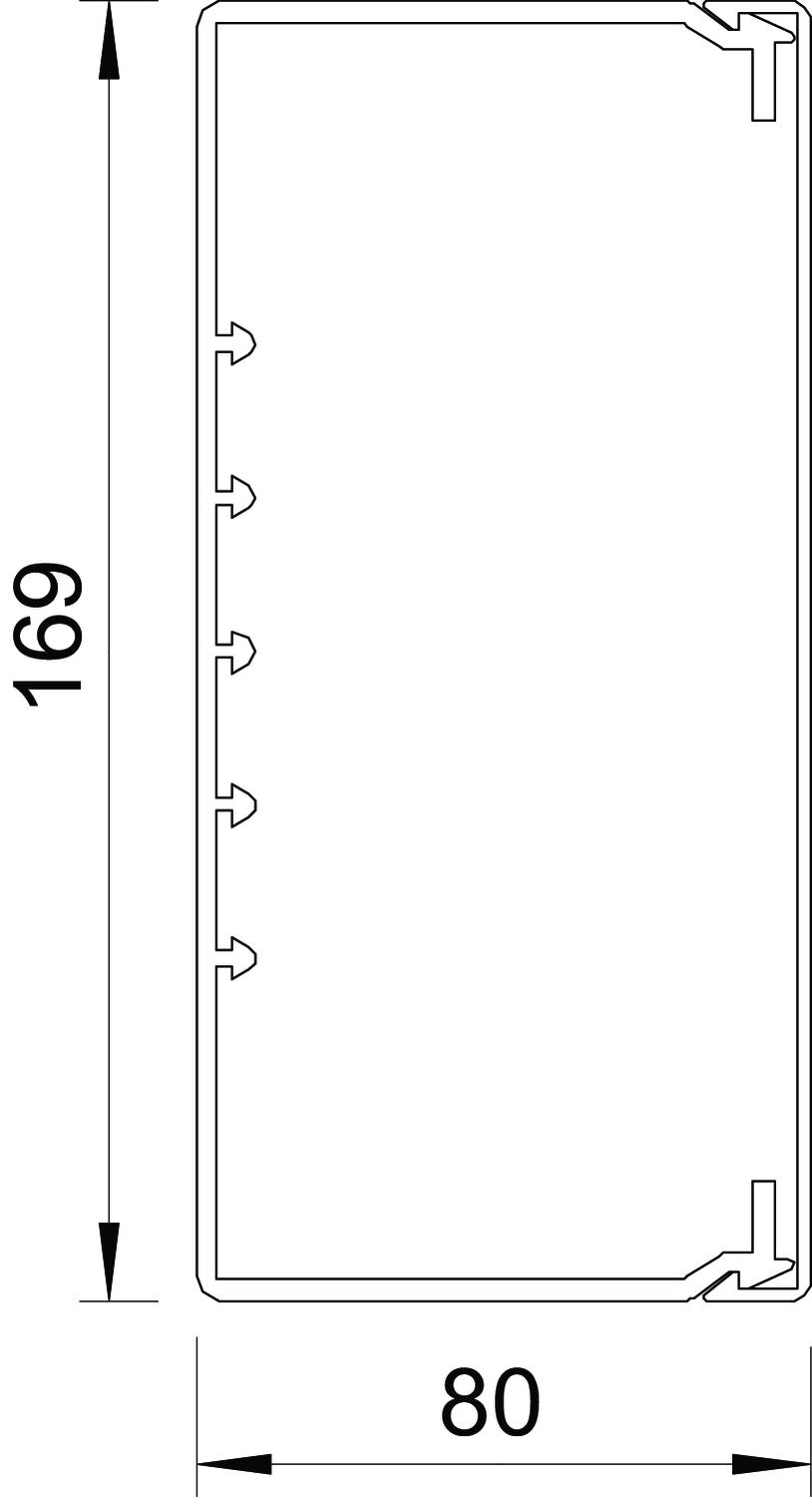Calha com base perfurada 80x170x2000 Policloreto de vinilo cinzento claro RAL 7035 – Imagem 2 de 3