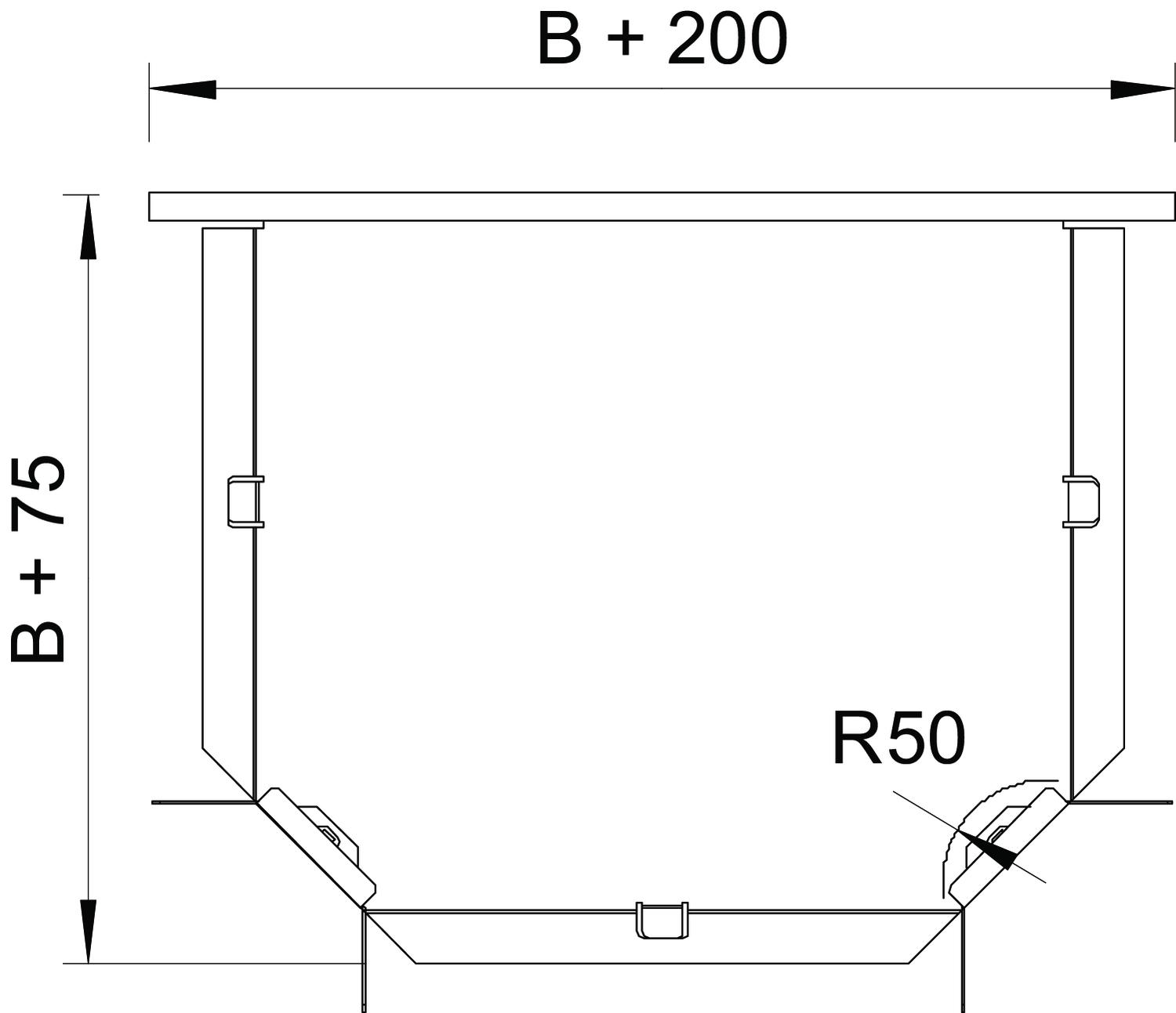 Derivação em T horizontal, com uniões curvas 60x200 Aço Galvanizado por imersão a quente após maquinação zinco – Imagem 2 de 2