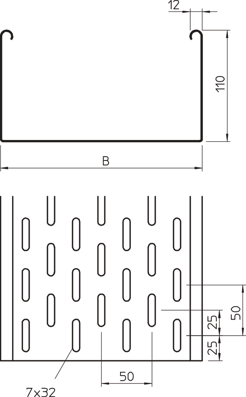 Caminho de cabos em chapa SKS perfurado 110x200x3000 Aço Galvanizado por imersão a quente após maquinação 85µm zinco – Imagem 2 de 2
