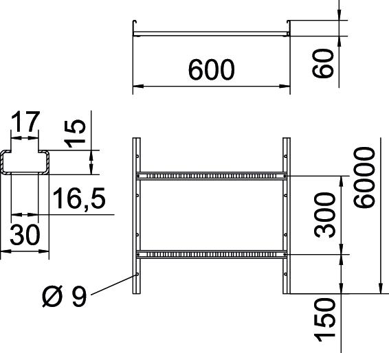 Caminho de cabos tipo escada perfurado, com degrau VS 60x600x6000 Aço inoxidável A4 1.4571 brilhante, pós-tratamento aço inoxidável – Imagem 2 de 3