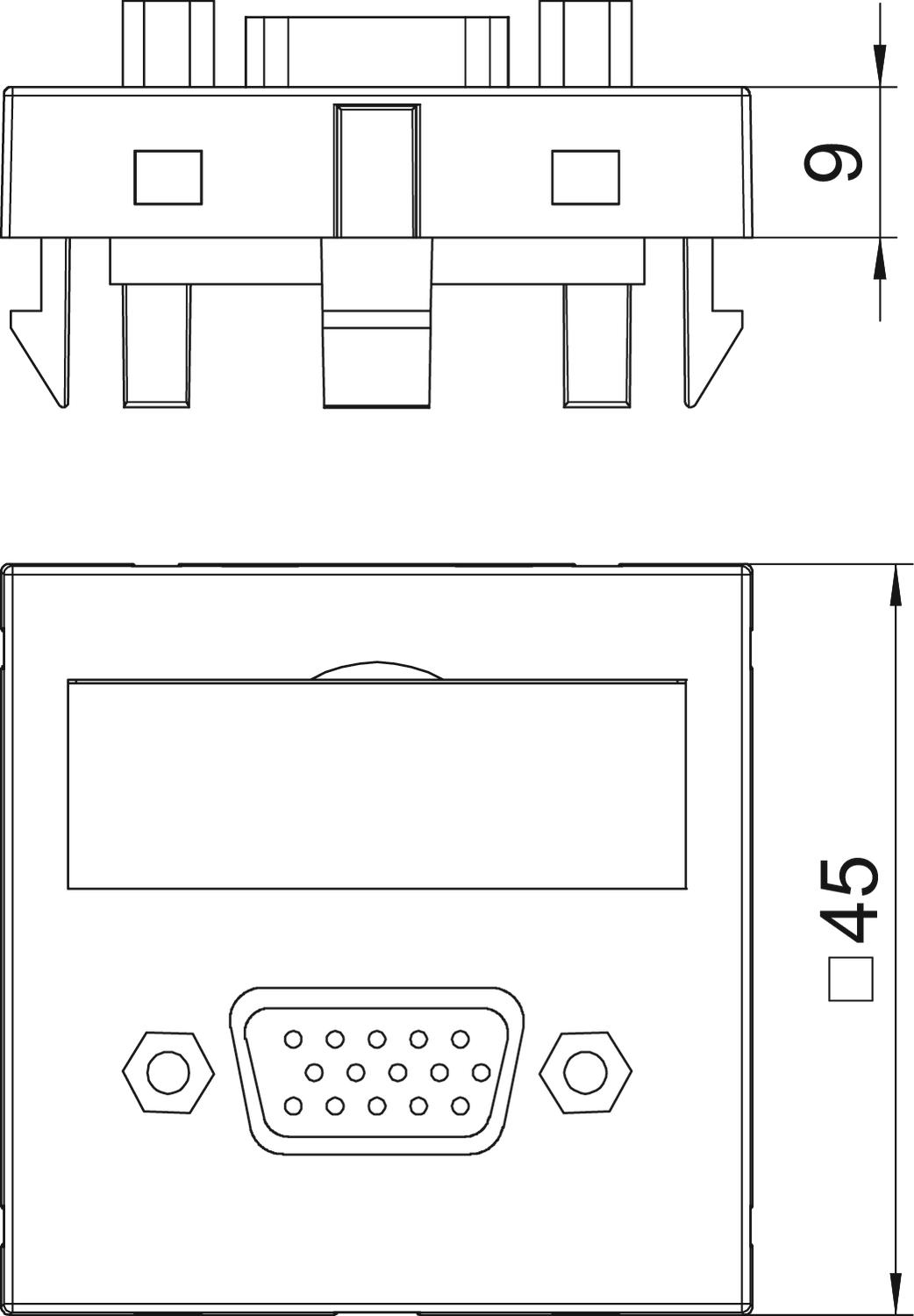 Suporte multimédia VGA com cabo, fêmea-fêmea 45x45mm Policarbonato branco puro RAL 9010 – Imagem 2 de 3