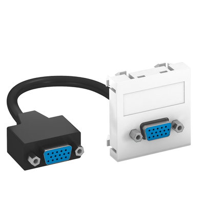 Suporte multimédia VGA com cabo, fêmea-fêmea 45x45mm Policarbonato branco puro RAL 9010
