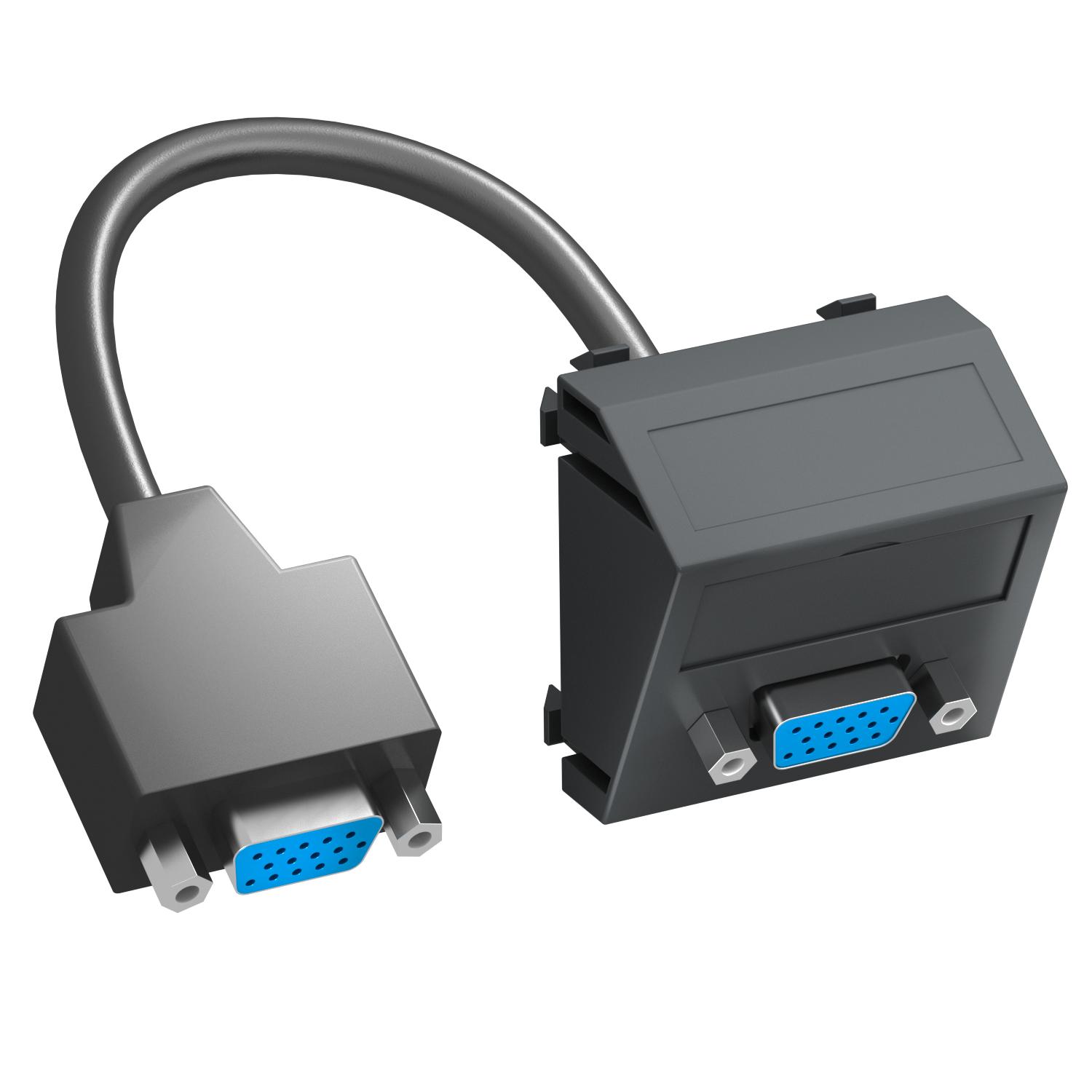 Suporte multimédia VGA com cabo, fêmea-fêmea 45x45mm Policarbonato cinzento antracite RAL 7021