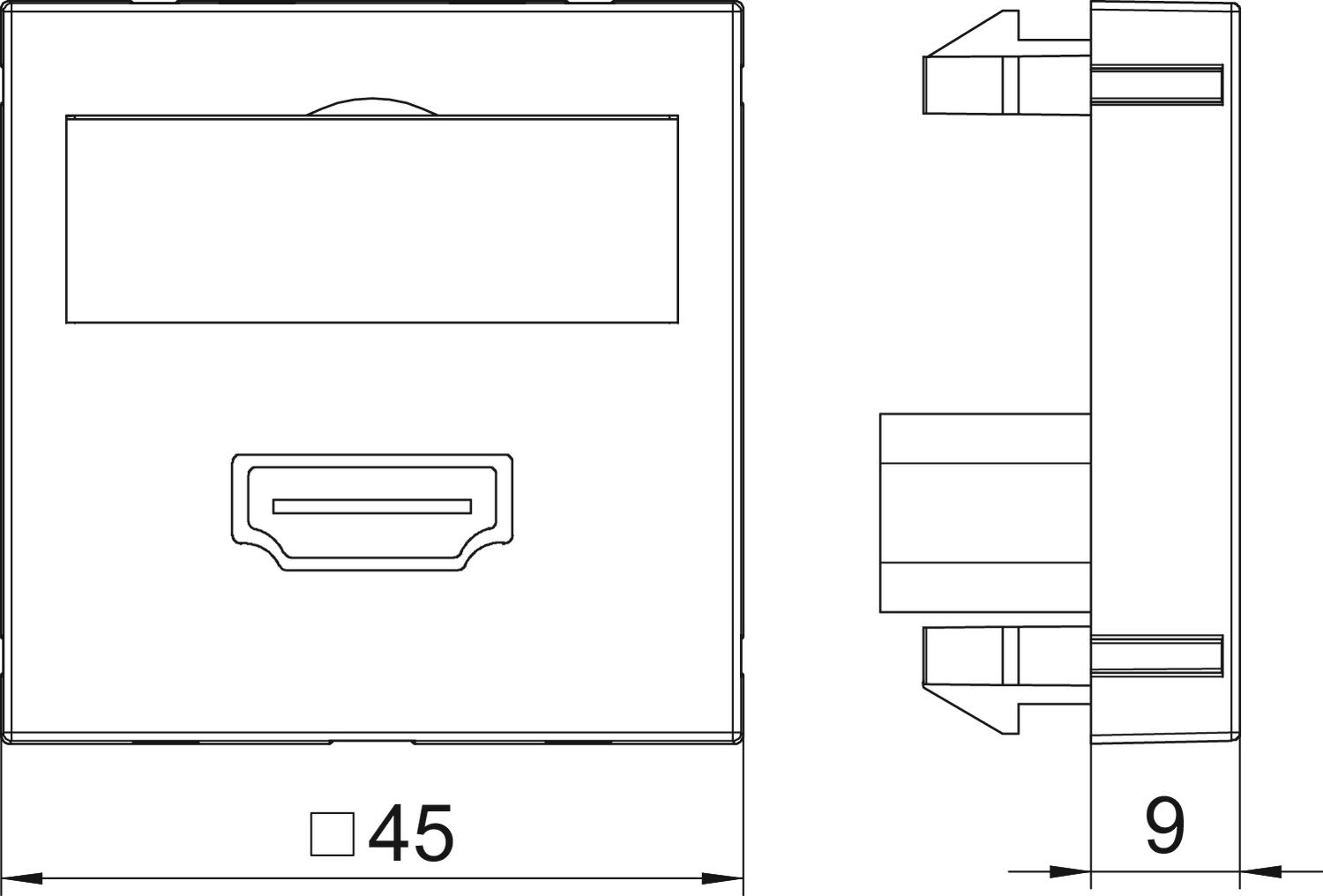 Suporte multimédia HDMI com cabo, fêmea-fêmea 45x45mm Policarbonato alumínio lacado – Imagem 2 de 3