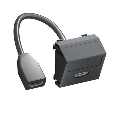 Suporte multimédia HDMI com cabo, fêmea-fêmea 45x45mm Policarbonato cinzento antracite RAL 7021