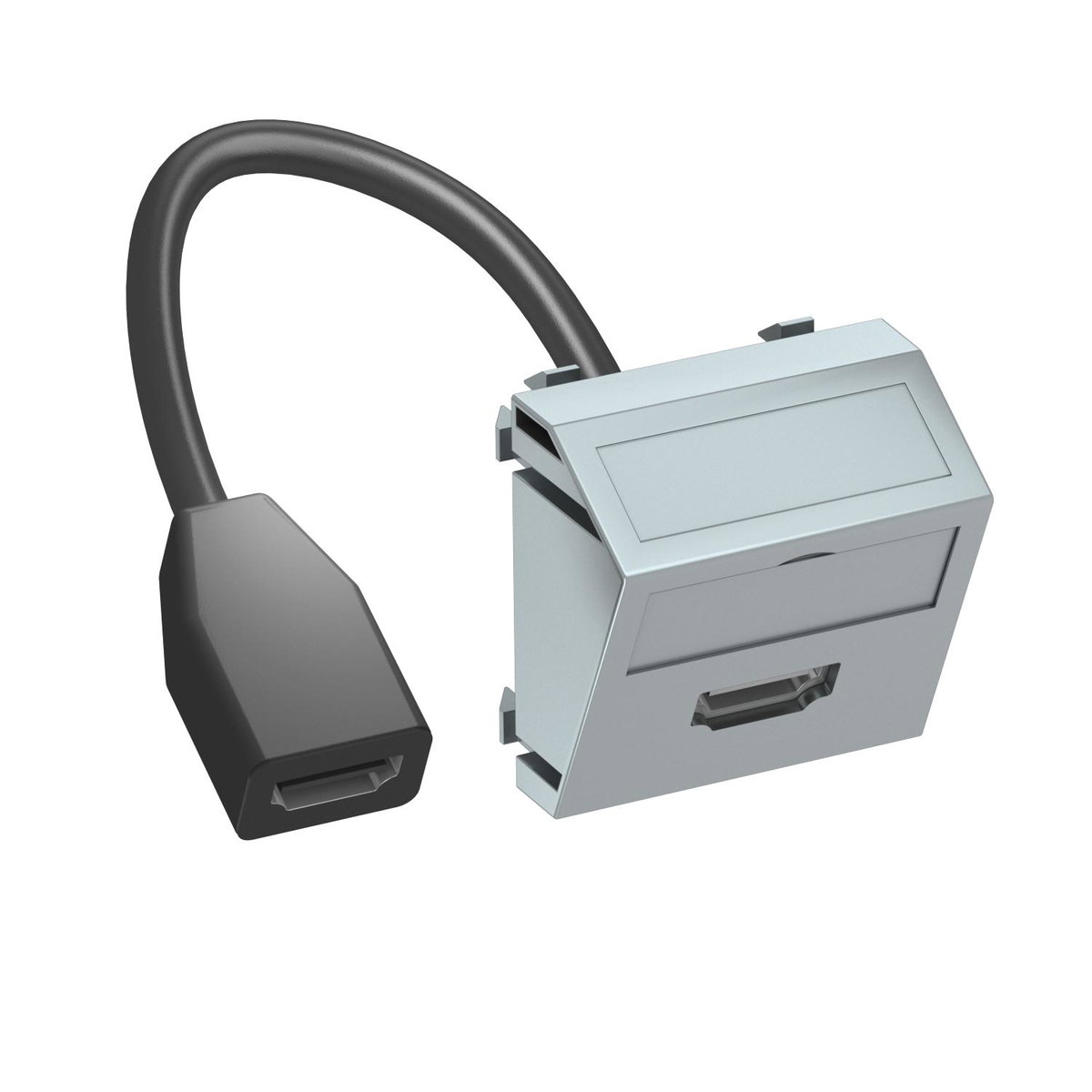 Suporte multimédia HDMI com cabo, fêmea-fêmea 45x45mm Policarbonato alumínio lacado