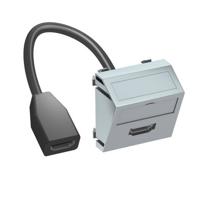 Suporte multimédia HDMI com cabo, fêmea-fêmea 45x45mm Policarbonato alumínio lacado